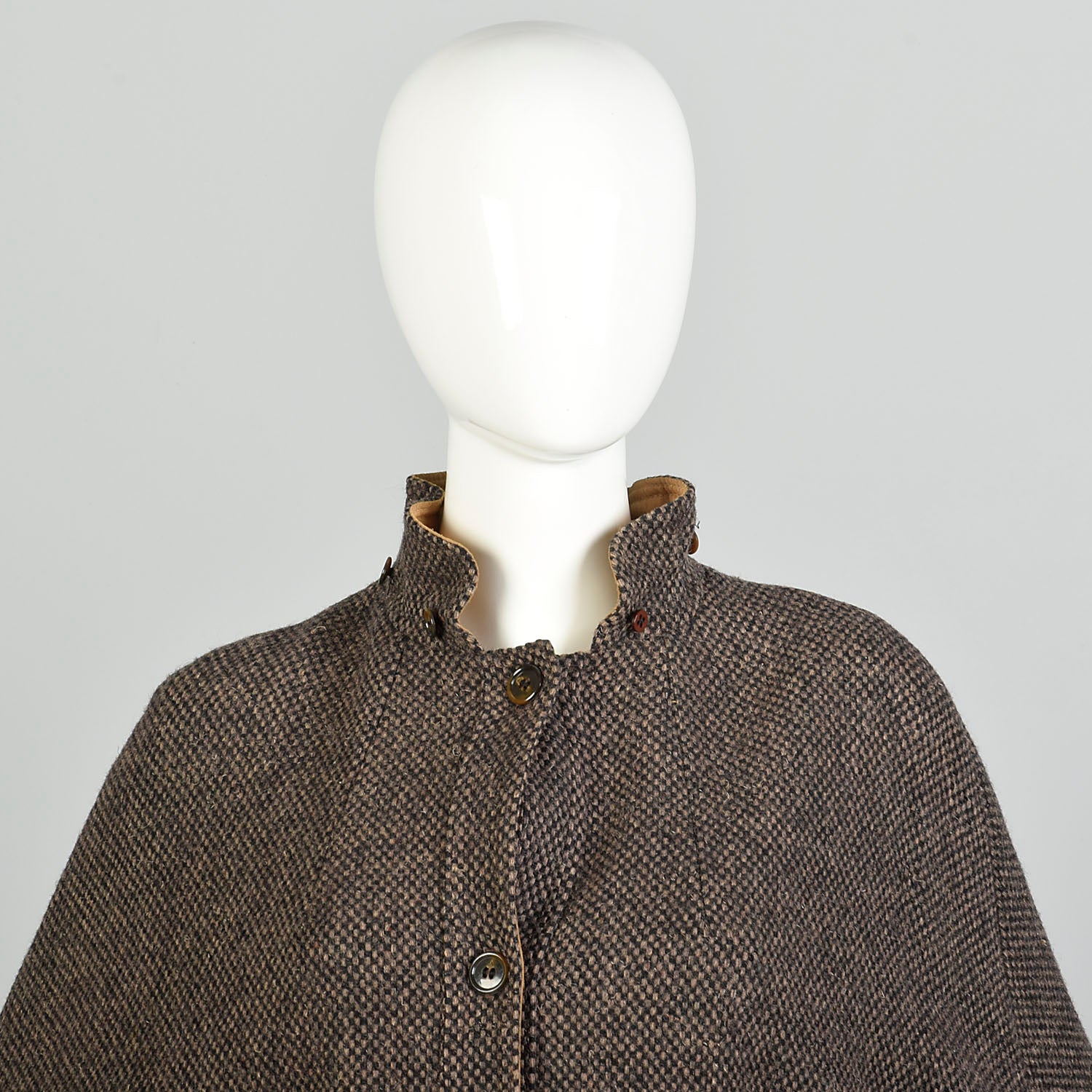 OSFM 1970s Cape Brown Hooded Tweed Wool Vintage Winter Outerwear