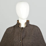 OSFM 1970s Cape Brown Hooded Tweed Wool Vintage Winter Outerwear