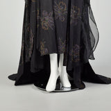 OSFM 1990s Dramatic Flowy Gothic Gown Kaftan Dress Kimono Sleeve Car Wash Beaded Hem