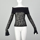 XS Dolce & Gabbana Off the Shoulder Black Sheer Lace Top