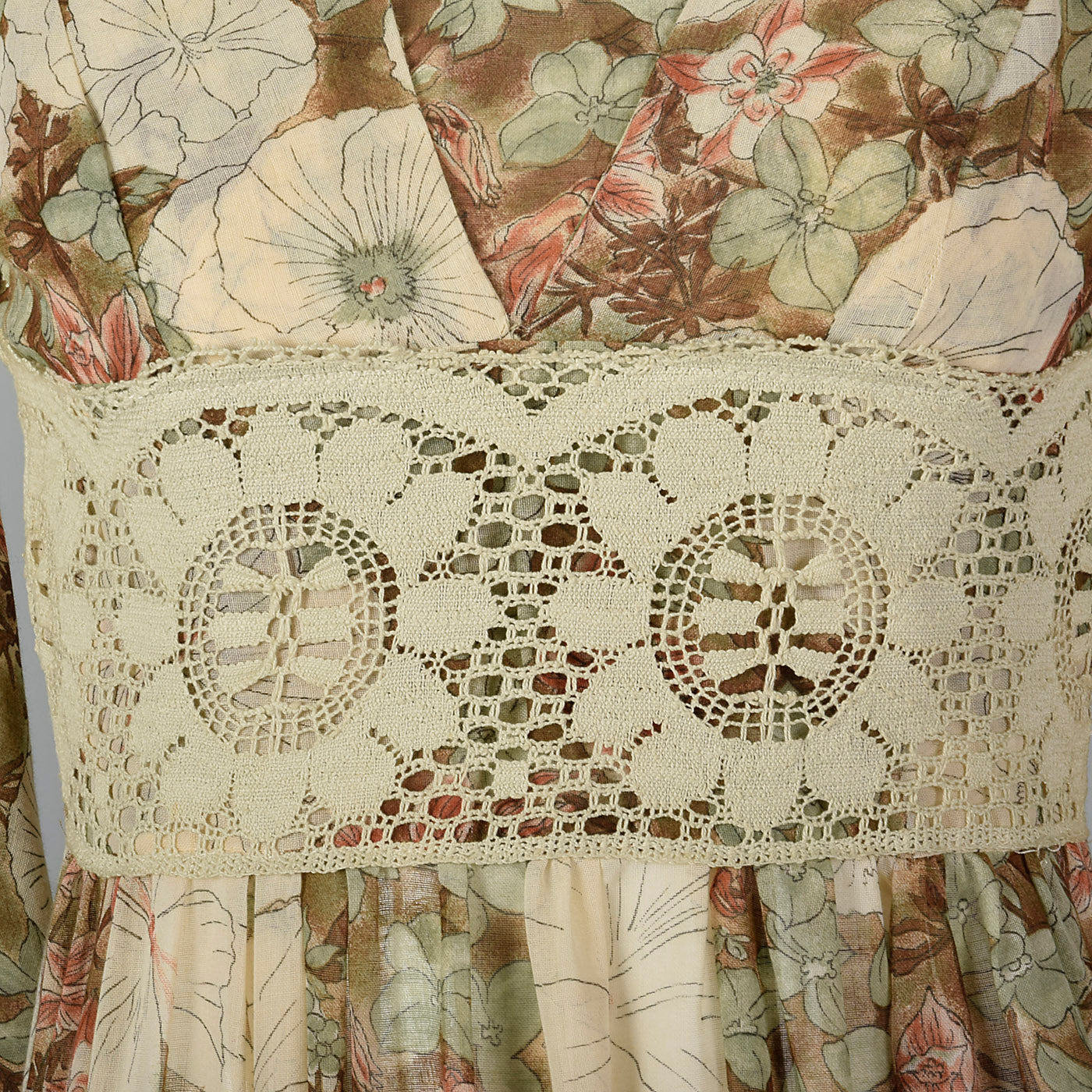 1970s Gunne Sax Brown Floral Maxi Dress