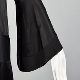 Large 1920s Silk Dress Black on Black Art Deco Trumpet Bell Sleeve Evening Gown