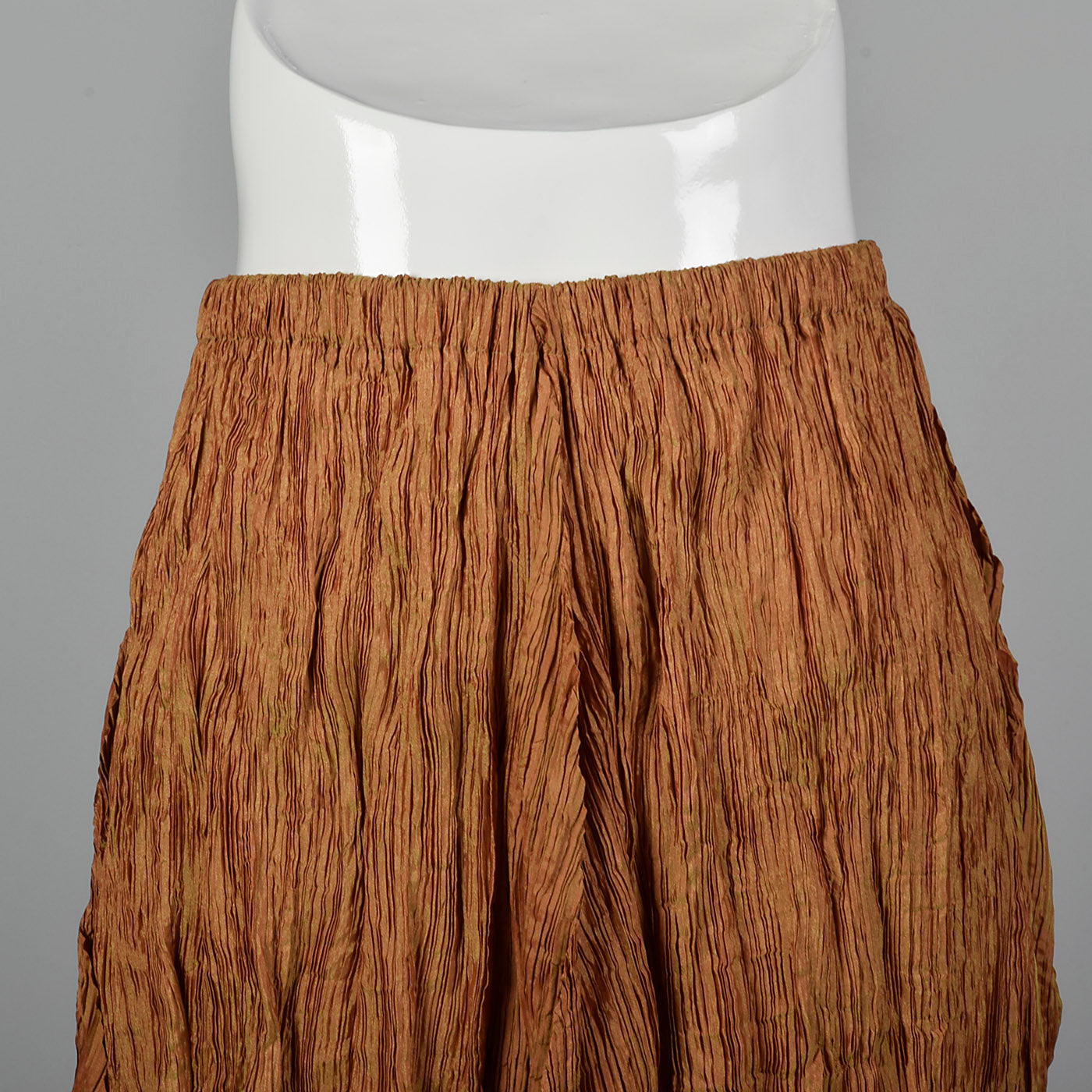 2000s Issey Miyake Iridescent Orange Pleated Skirt with Asymmetric Hem