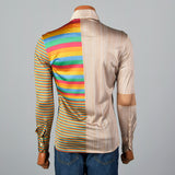 1970s Nik Nik Silky Baseball and Rainbow Print Disco Shirt