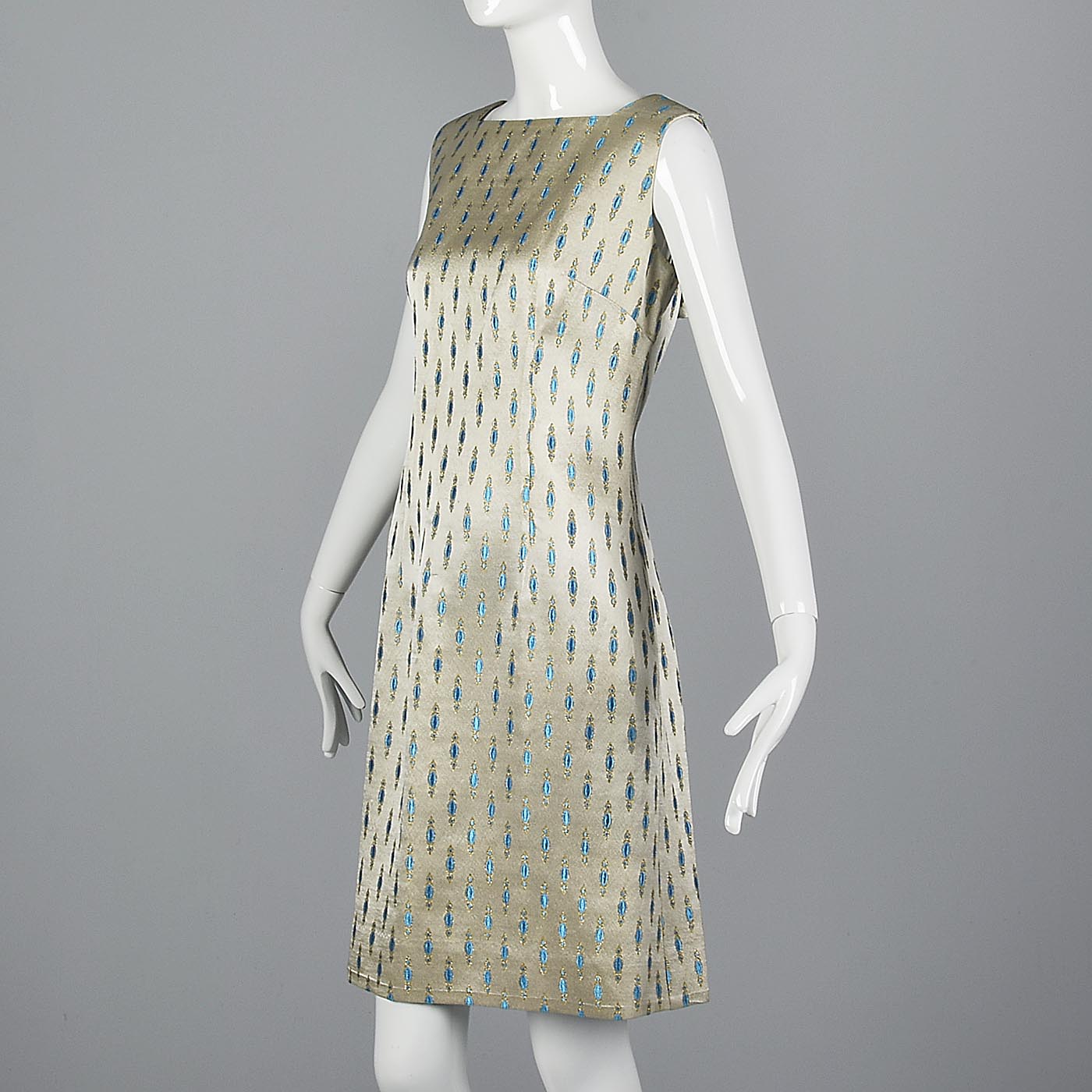 1960s Elegant Silver Shift Dress with Low Back