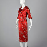 1960s Red Brocade Dress and Jacket Set