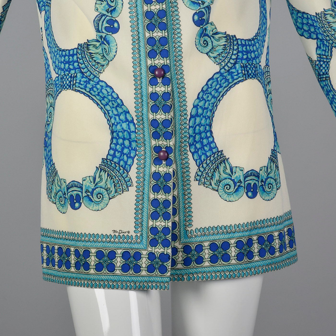 1970s Mr. Dino Signature Print Button Up Tunic