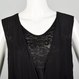 Medium 1920s Black Silk Dress Lace Panel Elegant Sleeveless Evening