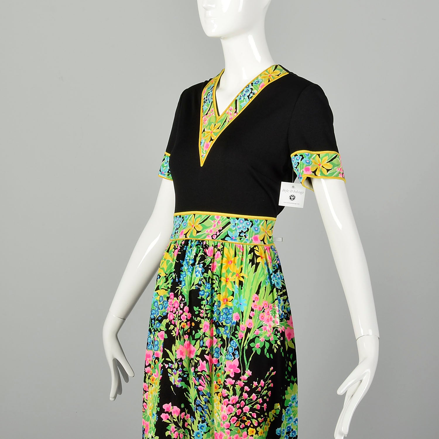 Medium 1970s Mr Dino Floral Maxi Dress Colorful Signature Print