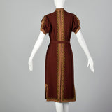 Small 1930s Wool Dress with Lamé and Embroidery