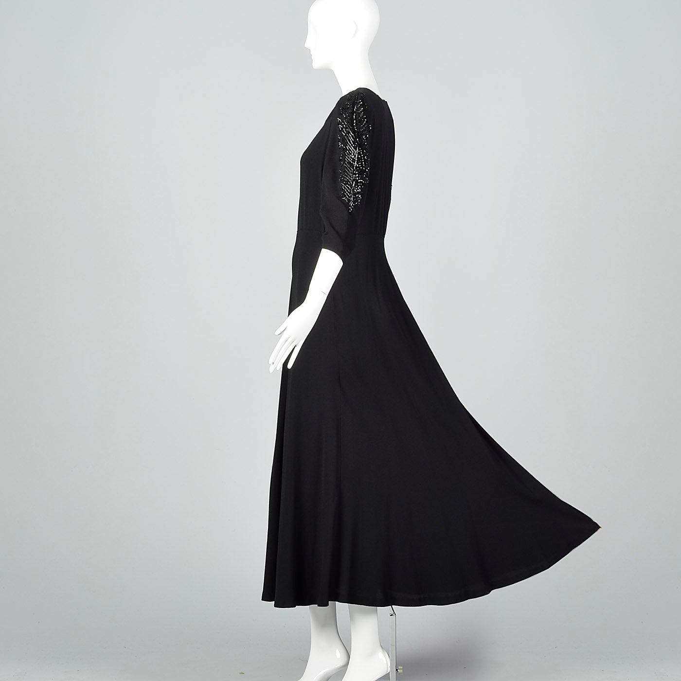 1940s Black Crepe Gown with Sequin Sleeves