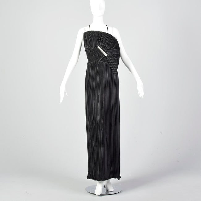 1970s Mary McFadden Black Pleated Dress