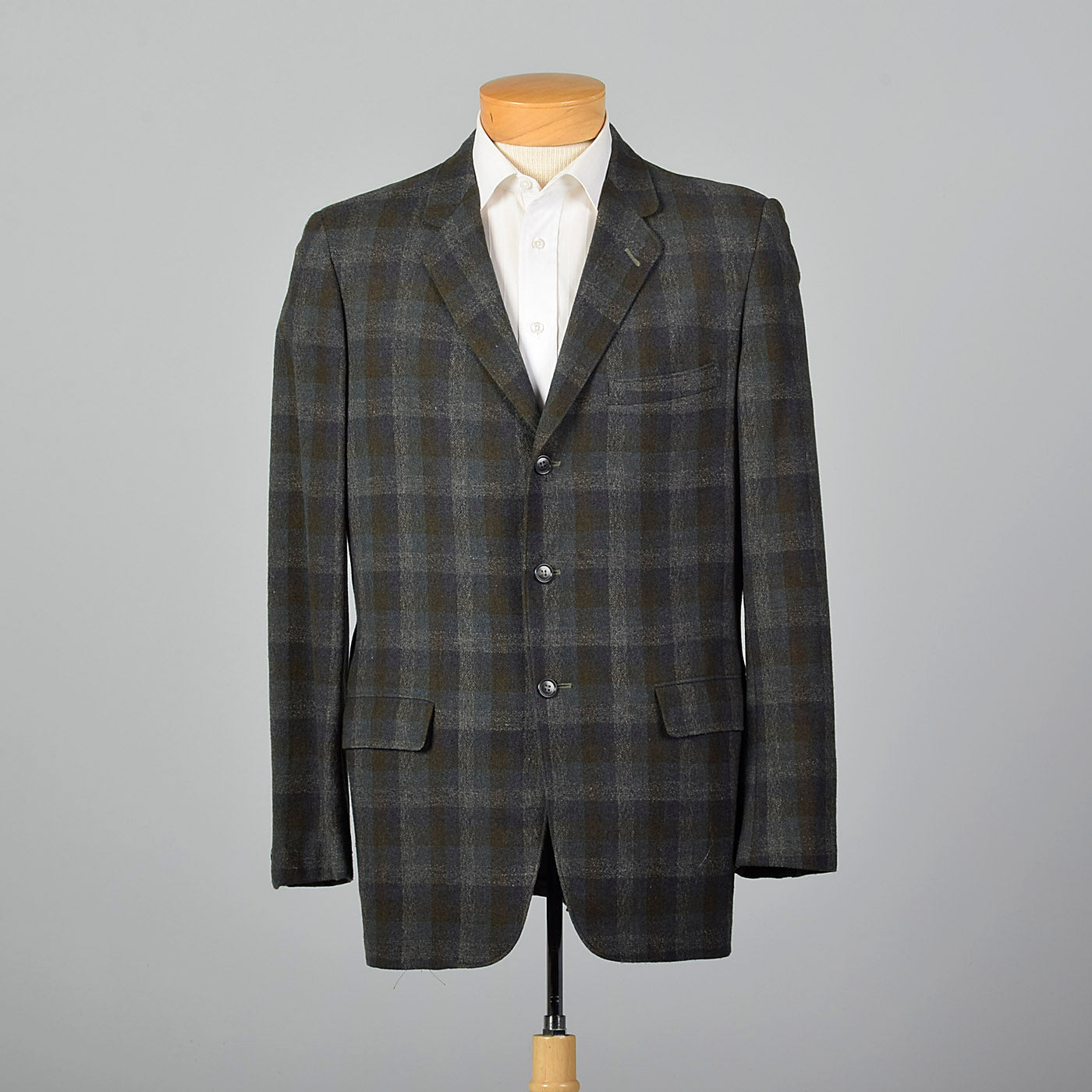 1970s Blue and Green Shadow Plaid Jacket