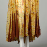 XL 1930s Sheer Silk Dress Floral Print Orange Yellow Volup Flowy Elegant Gown