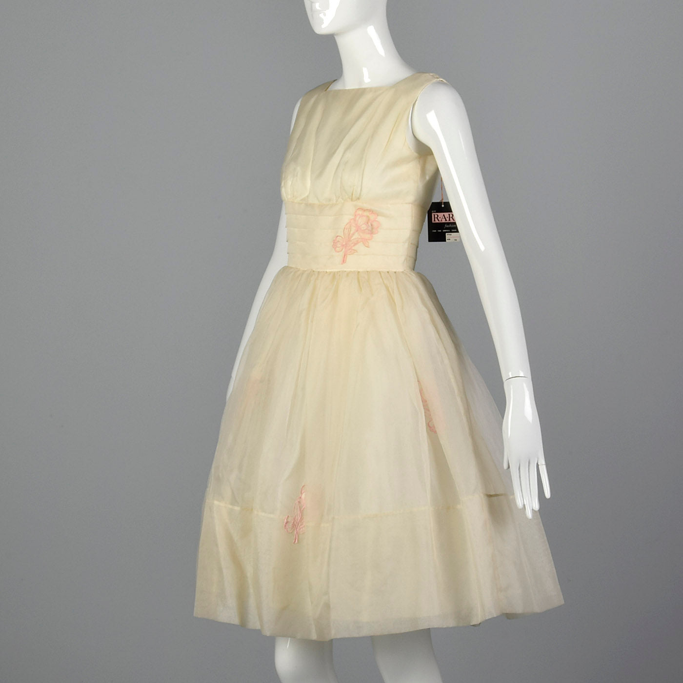 1950s Organza Wedding Dress with Pink Applique