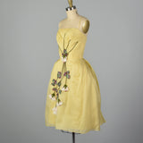 XS 1950s Yellow Rose Cocktail Dress