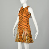 Small 1960s Tiger Stripe Outfit Silk Animal Print Two Piece Dress