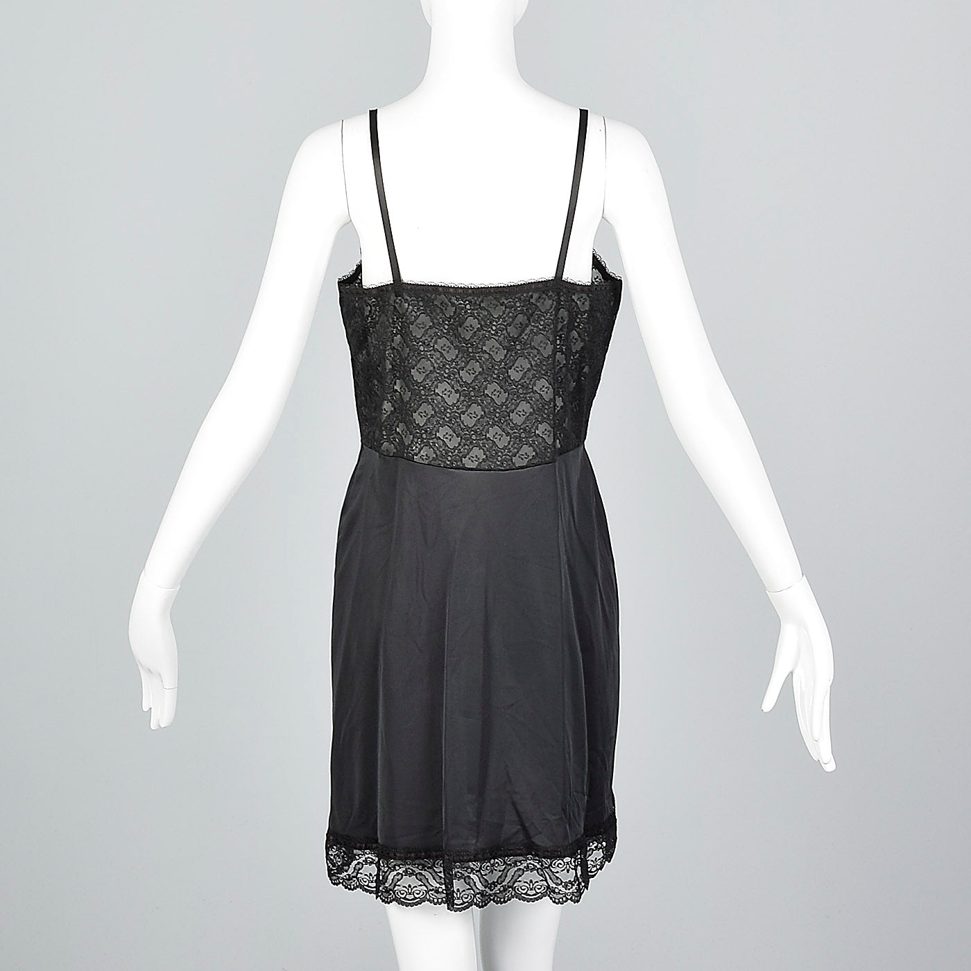 1950s Black Full Slip with Shaped Cups and Lace Bodice