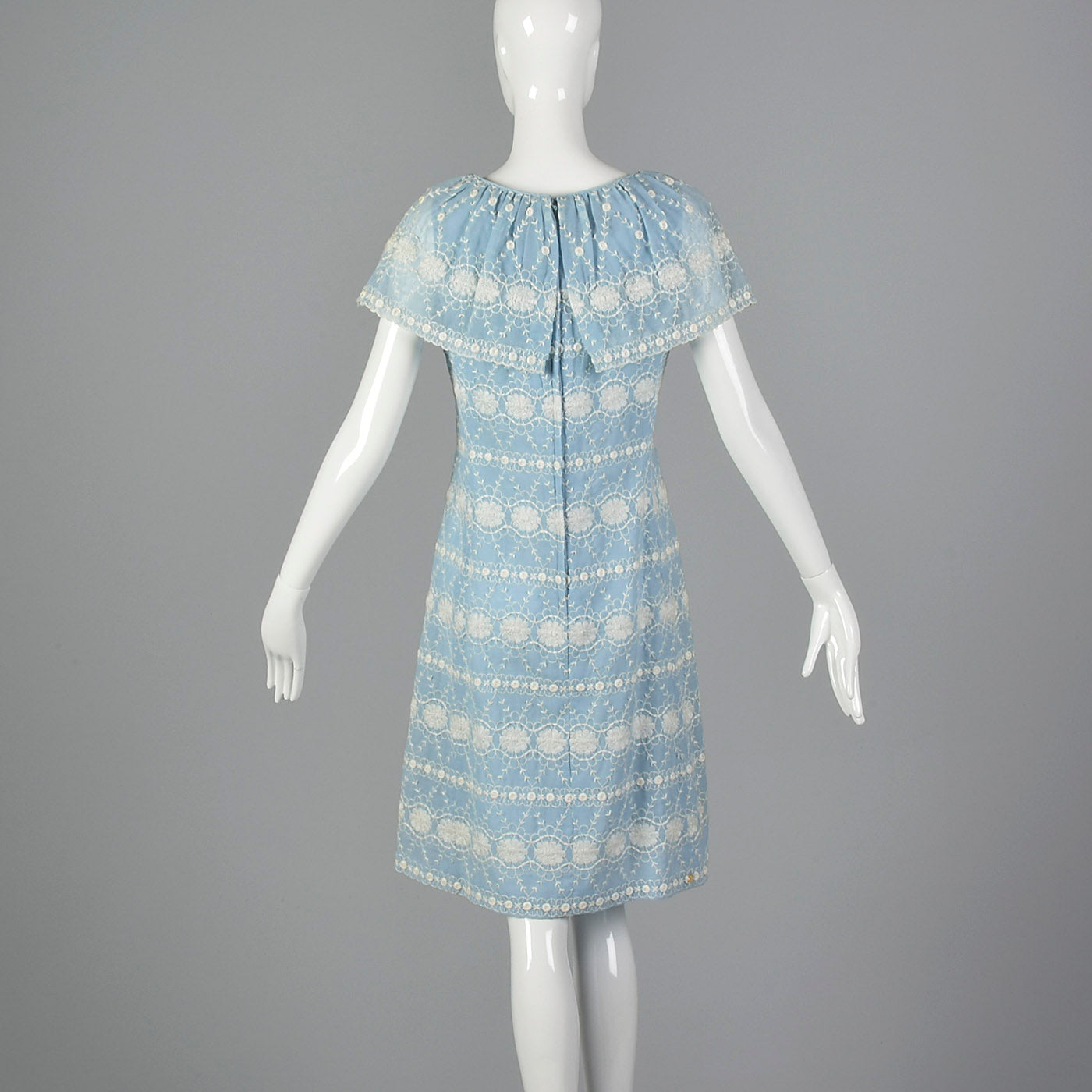 1960s Baby Blue Dress with White Embroidery