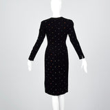 1980s Oscar de la Renta Black Velvet Dress with Rainbow Rhinestones