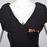 1950s Black Dress with Shawl Collar and Low Cut Front