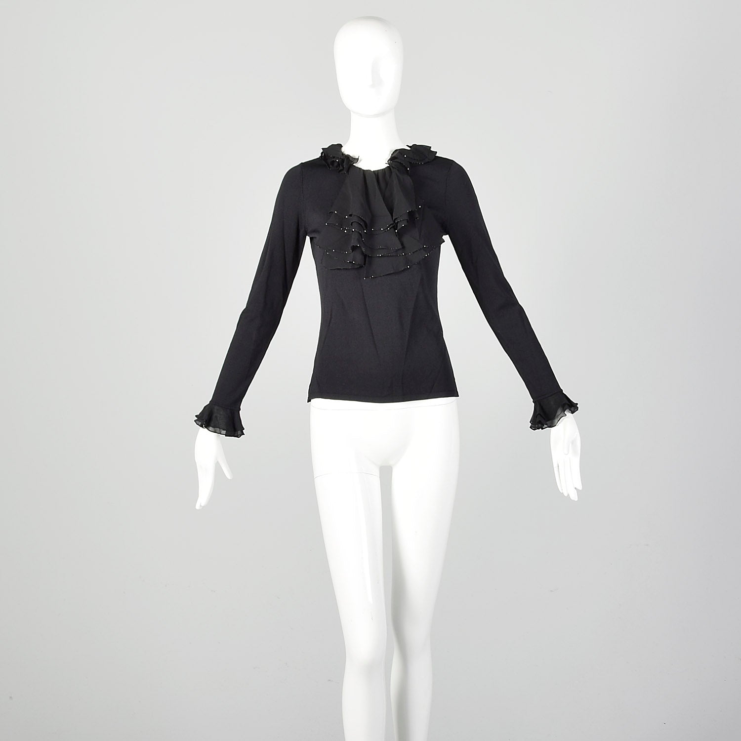 XS Black Long Sleeve Silk Knit Top