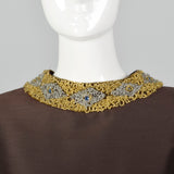 1960s Brown Shift Dress with Beaded Collar