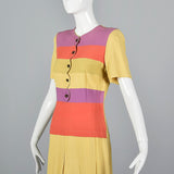 1930s Yellow Rayon Day Dress with Striped Bodice