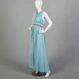 XXS 1960s Jumpsuit Baby Blue Palazzo Wide Leg Pants Halter Top Beaded Evening