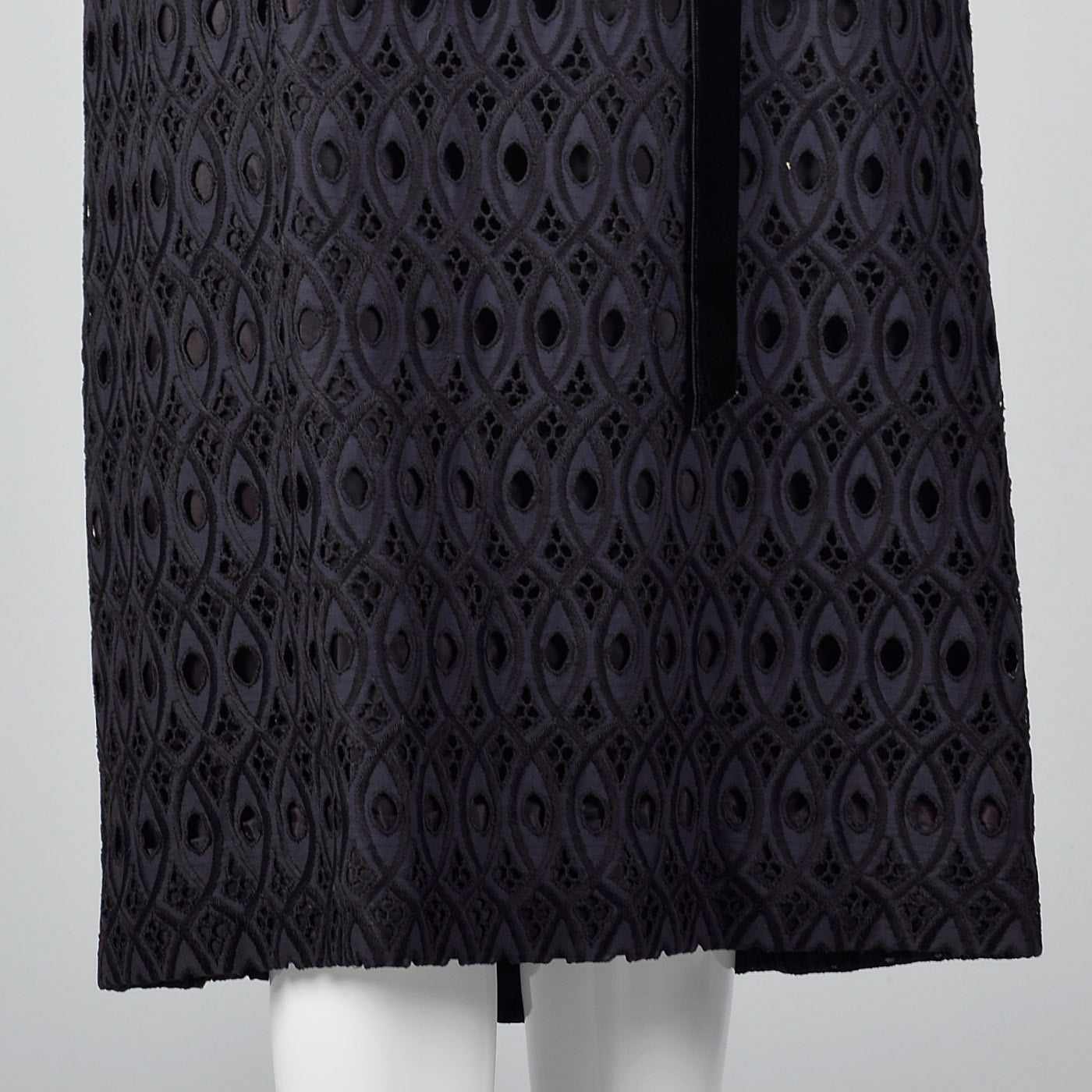 1950s Navy and Black Eyelet Dress with Drop Waist Illusion