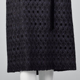 1950s Navy and Black Eyelet Dress with Drop Waist Illusion