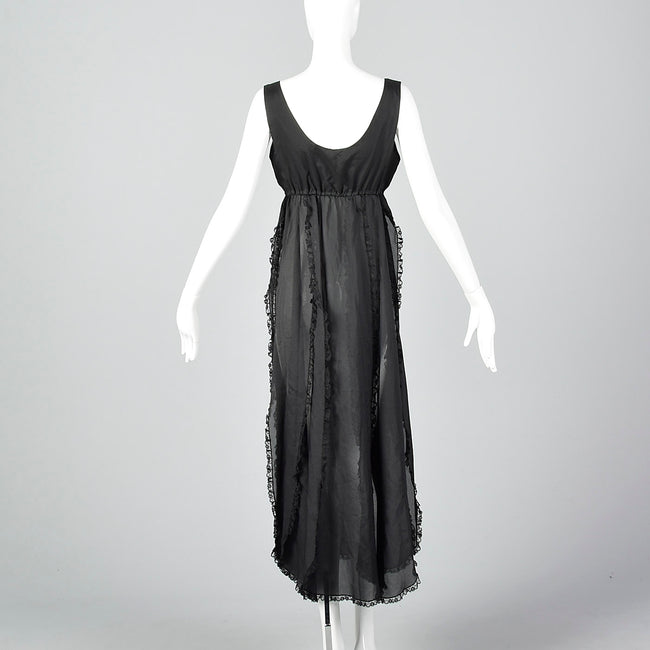 1970s Saks Fifth Avenue Sheer Black Nightgown with Car Wash Hem