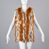 1970s Red Fox Fur Vest with Leather Trim