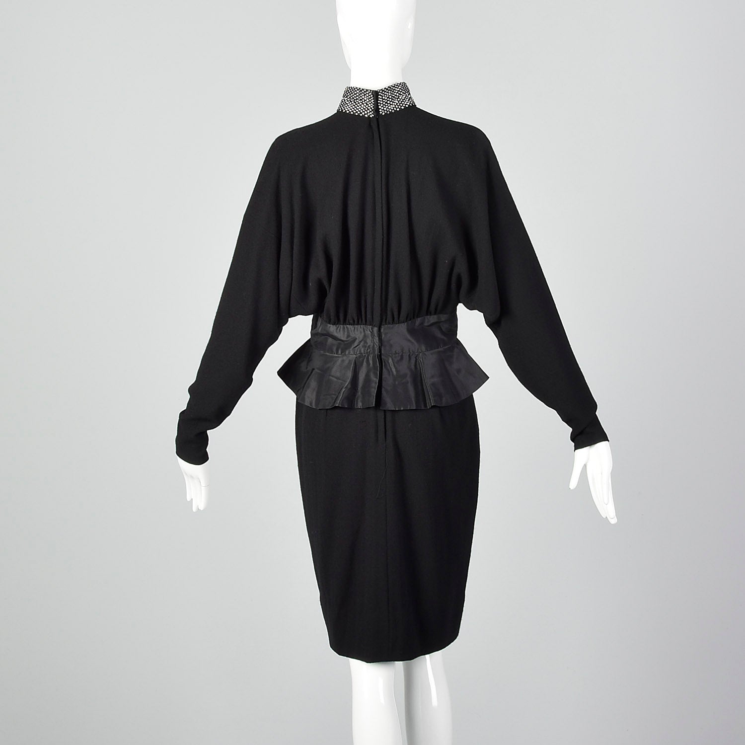 Small 1980s Peplum Dress with Rhinestone Trim