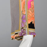 1960s Signed Swirl Print Leonard Paris Silk Dress Fringe Belt