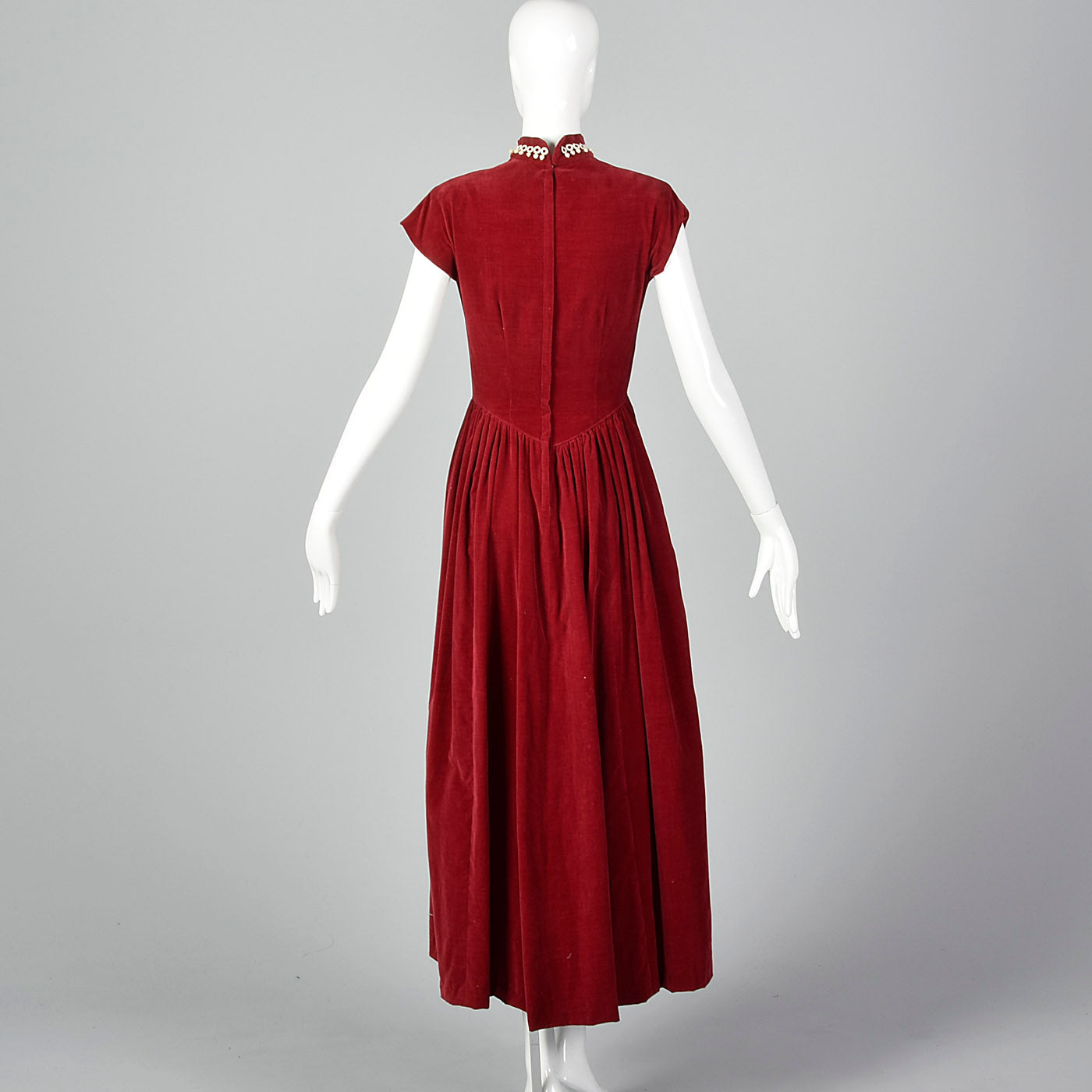 1940s Burgundy Velvet Evening Dress