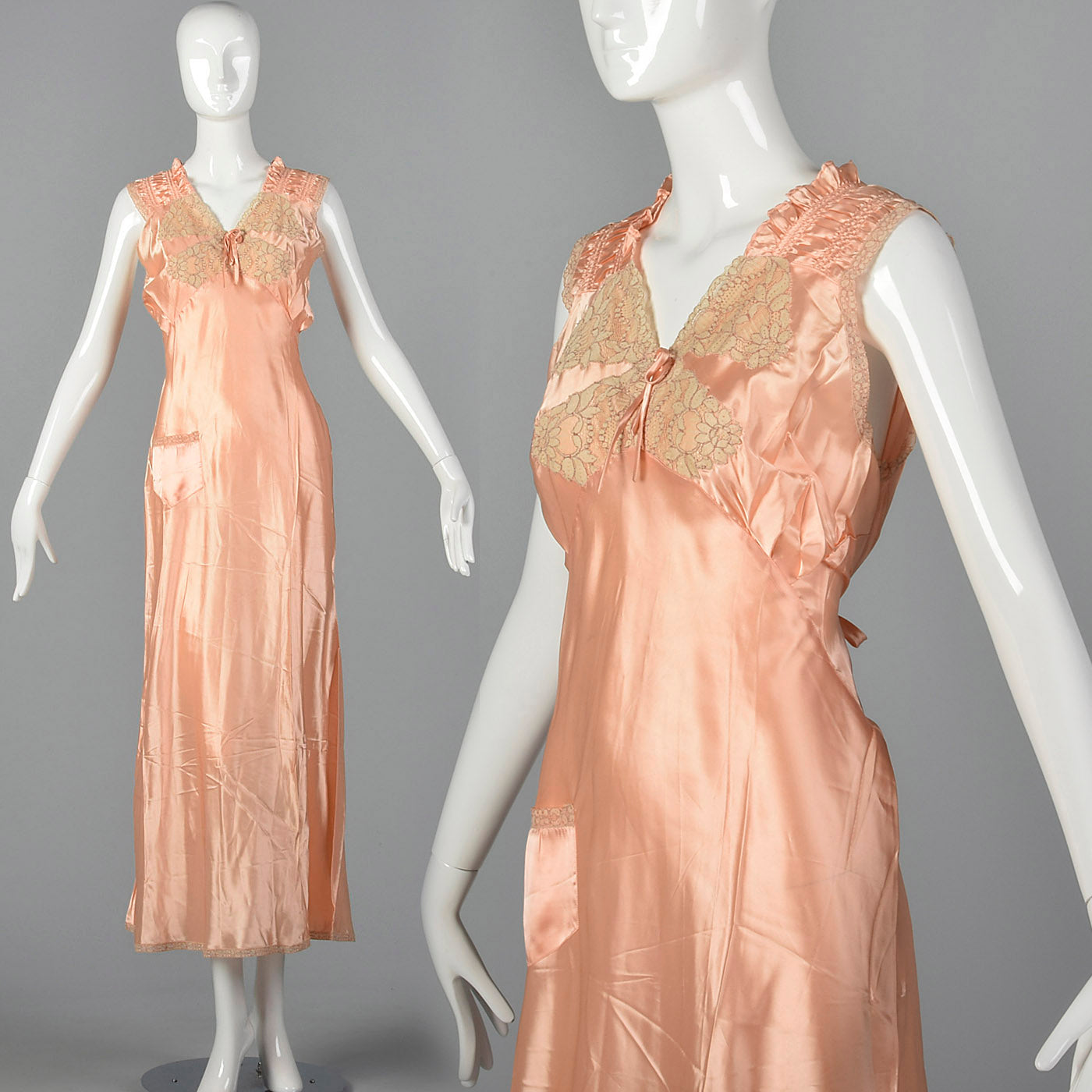 1930s Pink Satin Nightgown with Front Pocket