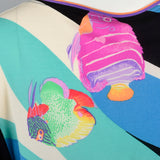 1980s Leonard Tie Bust Dress with Fish Print