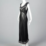 1930s Sheer Black Bias Cut Slip with White Trim