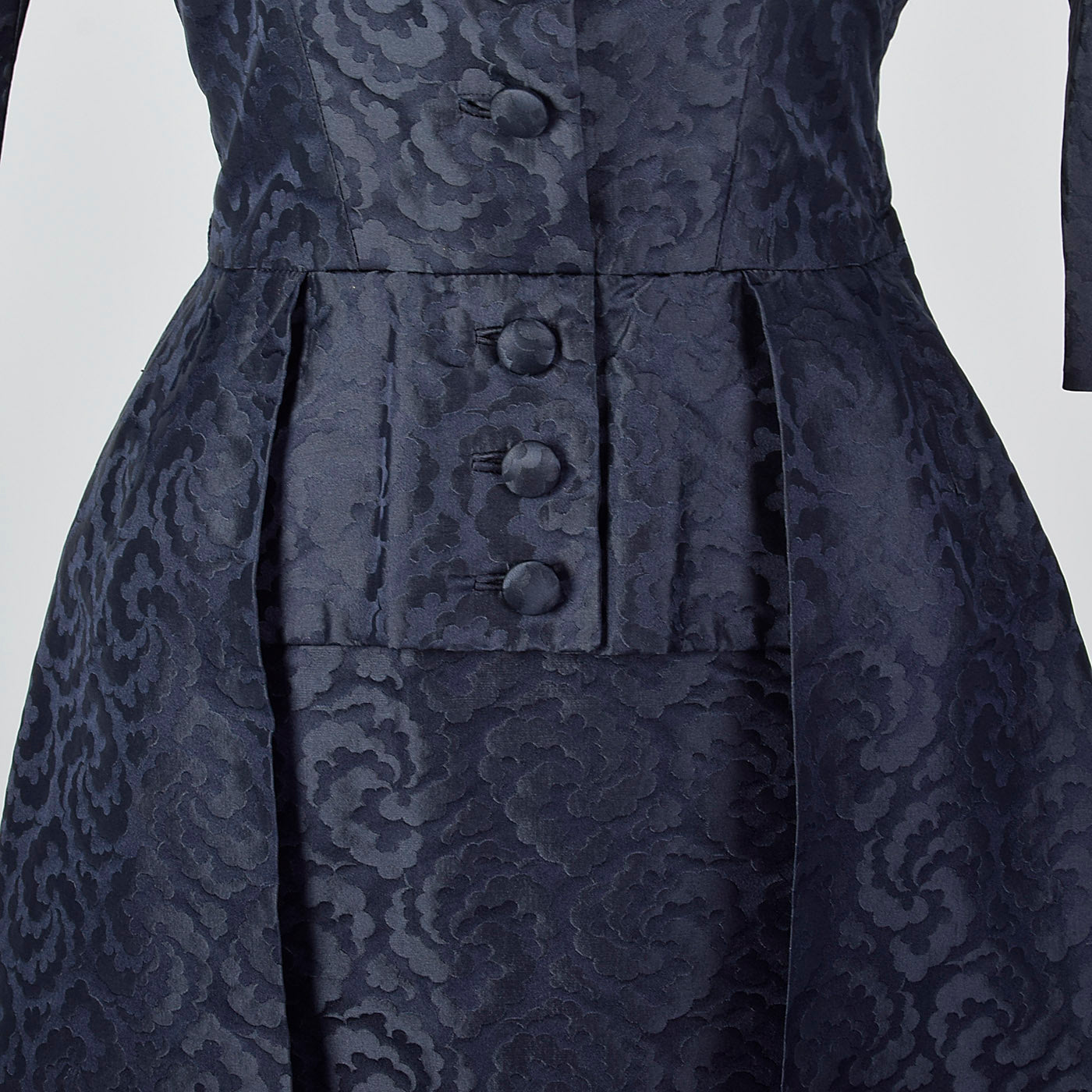 1950s Pierre Balmain Navy Blue Silk Damask Cocktail Dress