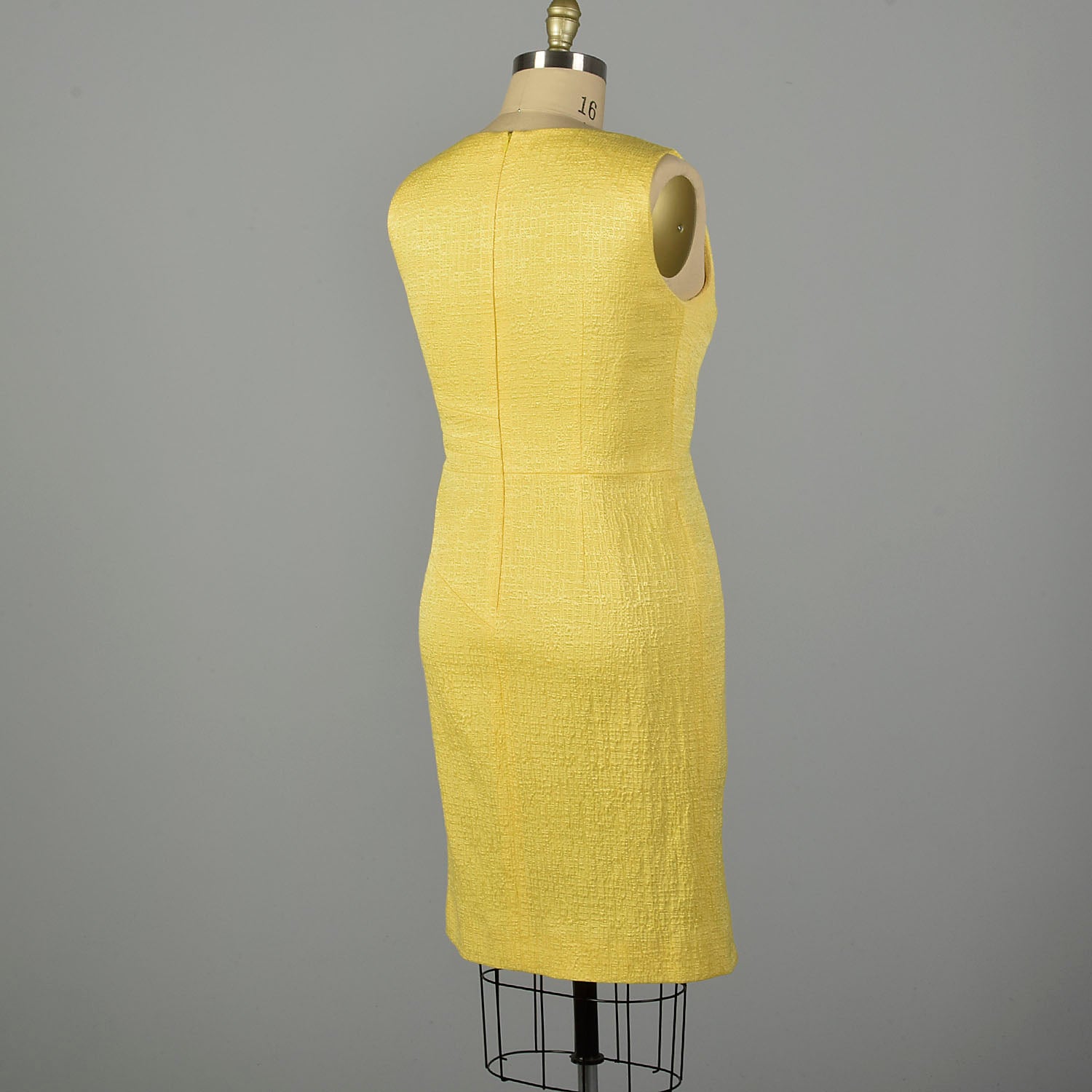 XL 2000s Oscar de la Renta Yellow Fitted Sheath Sleeveless Asymmetrical Dress