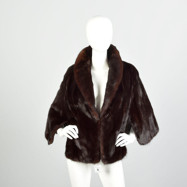 OSFM 1980s Mink Stole Natural Dark Ranch Real Fur Cape Glossy Supple Luxurious Wrap