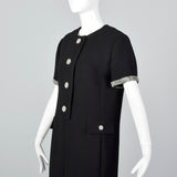 1960s Black Wool Dress with Rhinestone Trim