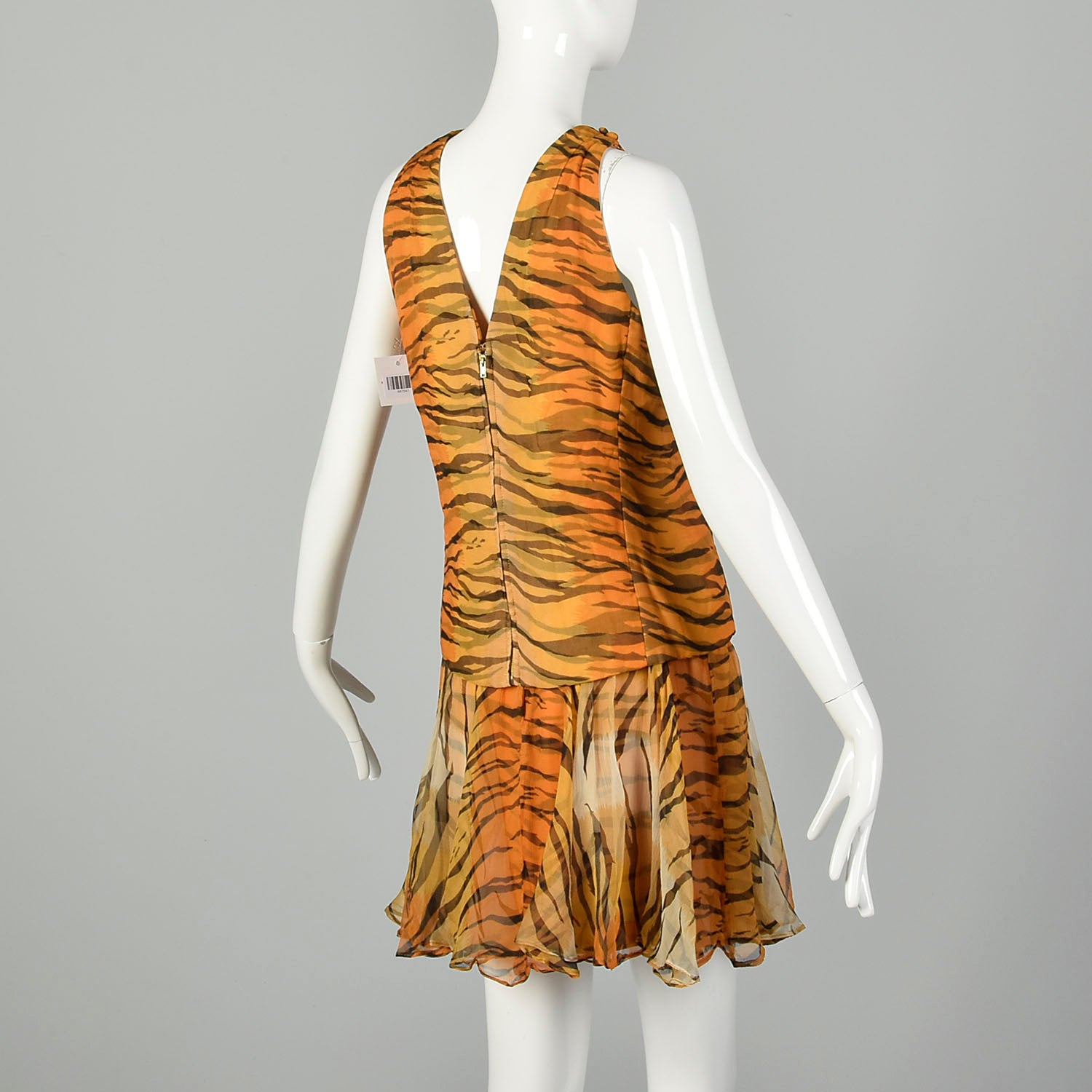 Small 1960s Tiger Stripe Outfit Silk Animal Print Two Piece Dress