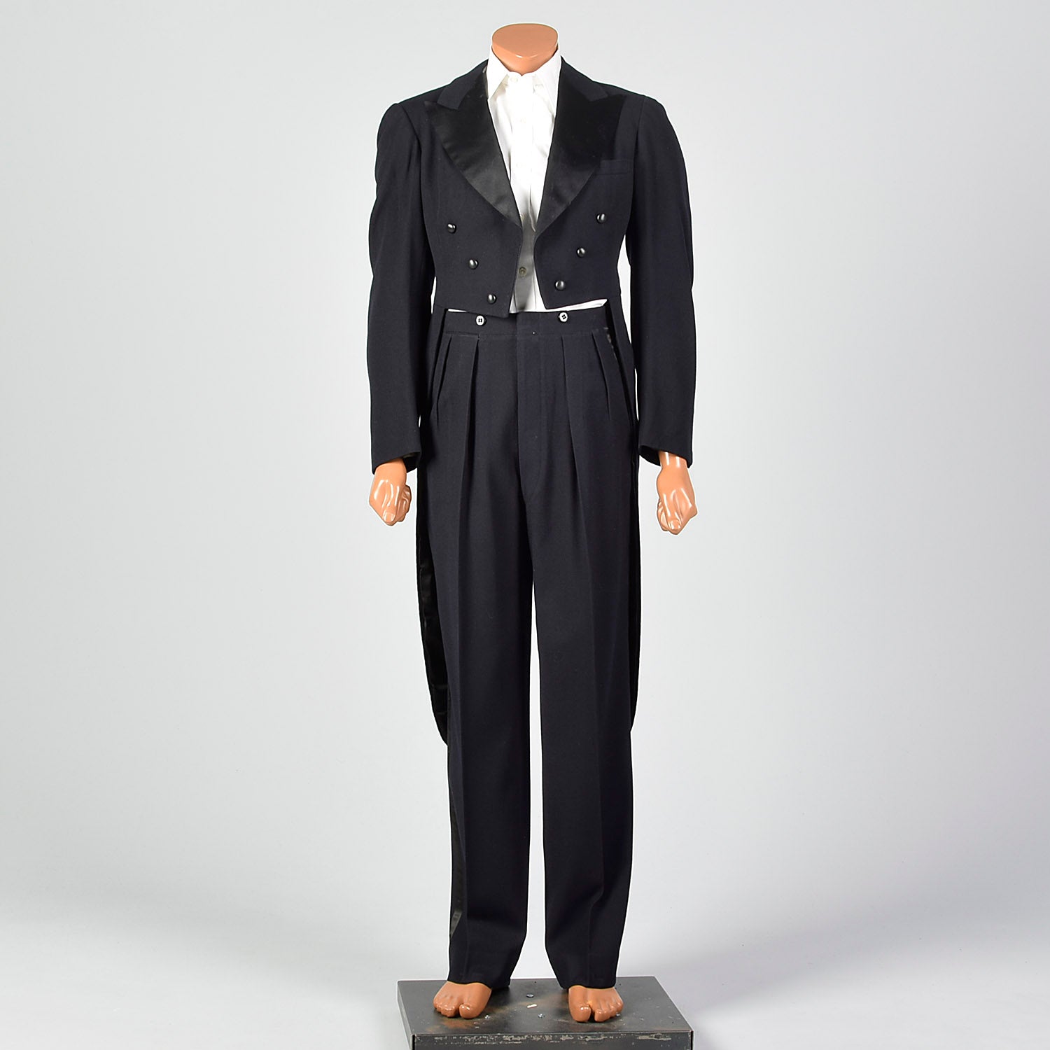 38 1930s Tuxedo Black Wool White Tie Swallowtail Coat