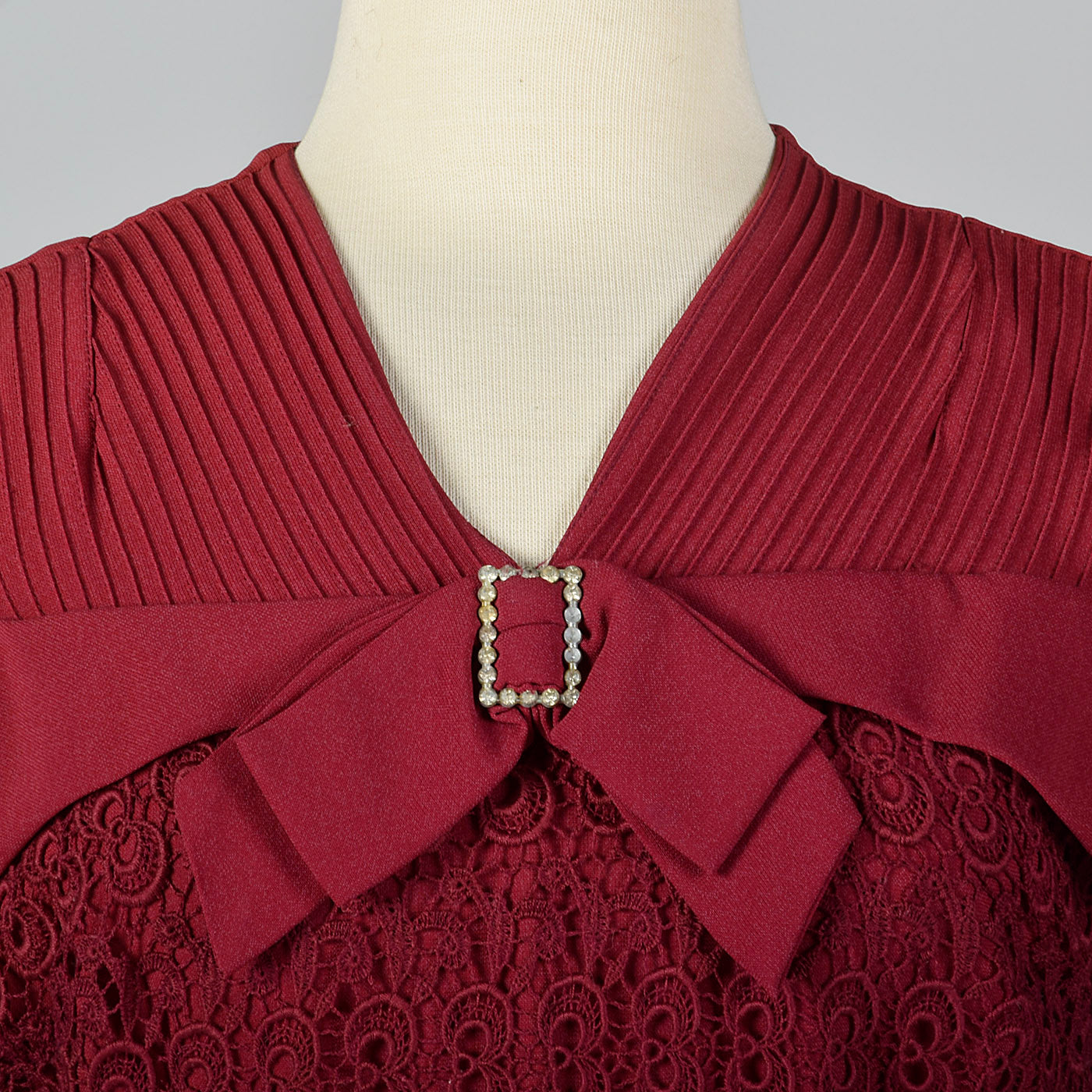 1950s Burgundy Dress with Lace Overlay