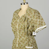 3XL 1950s Day Dress Green Paisley Short Sleeve Volup Cotton Deadstock Zip Front