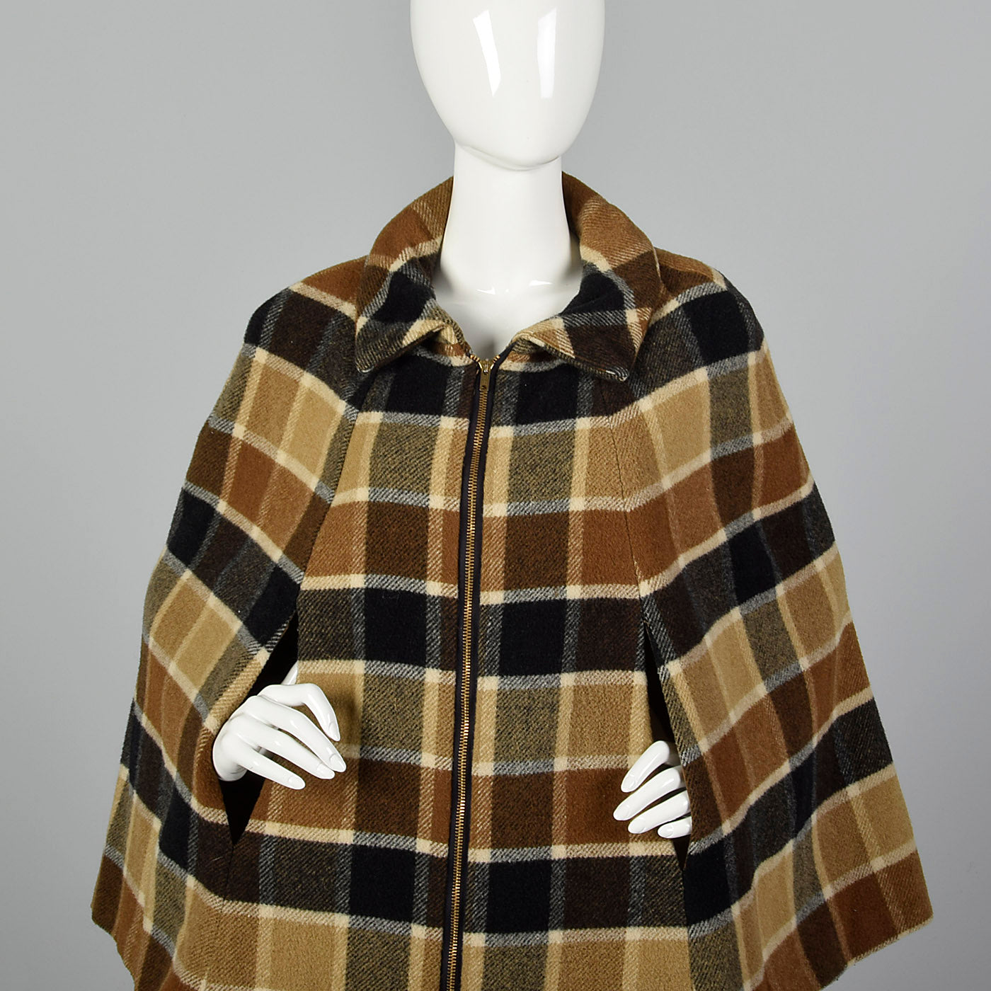 1960s Brown Plaid Skirt Suit with Cape