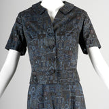 1950s Blouse and Skirt Set in Blue and Green Print