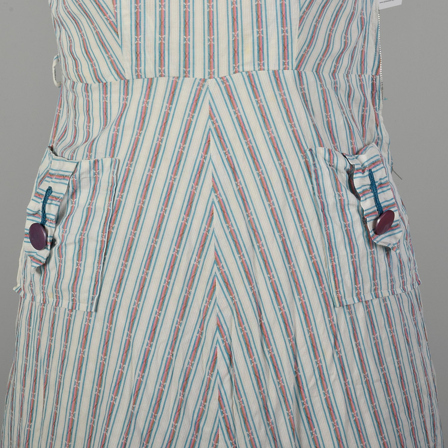 XL 1950s Day Dress Lightweight Volup Striped Casual Short Sleeve Cotton